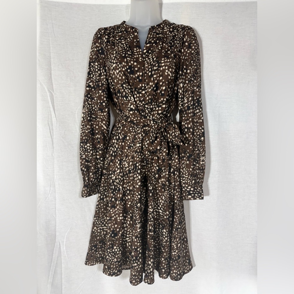 Banana Republic Brown abstract Polka dots Long Sleeve Shirt Dress Sz SMALL Tall